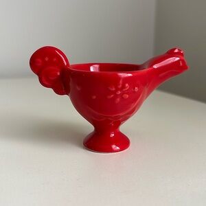 Anthropologie Red Ceramic Chicken Egg Cup Holder NWOT Farmhouse Country Kitchen